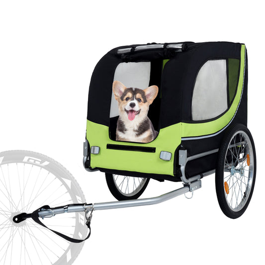 Large Folding Bike Trailer For Dogs - 66LB Capacity All-Terrain Pet Carrier, Durable Steel Frame For Cycling, Jogging, Camping & Outdoor Adventures, Black- Green