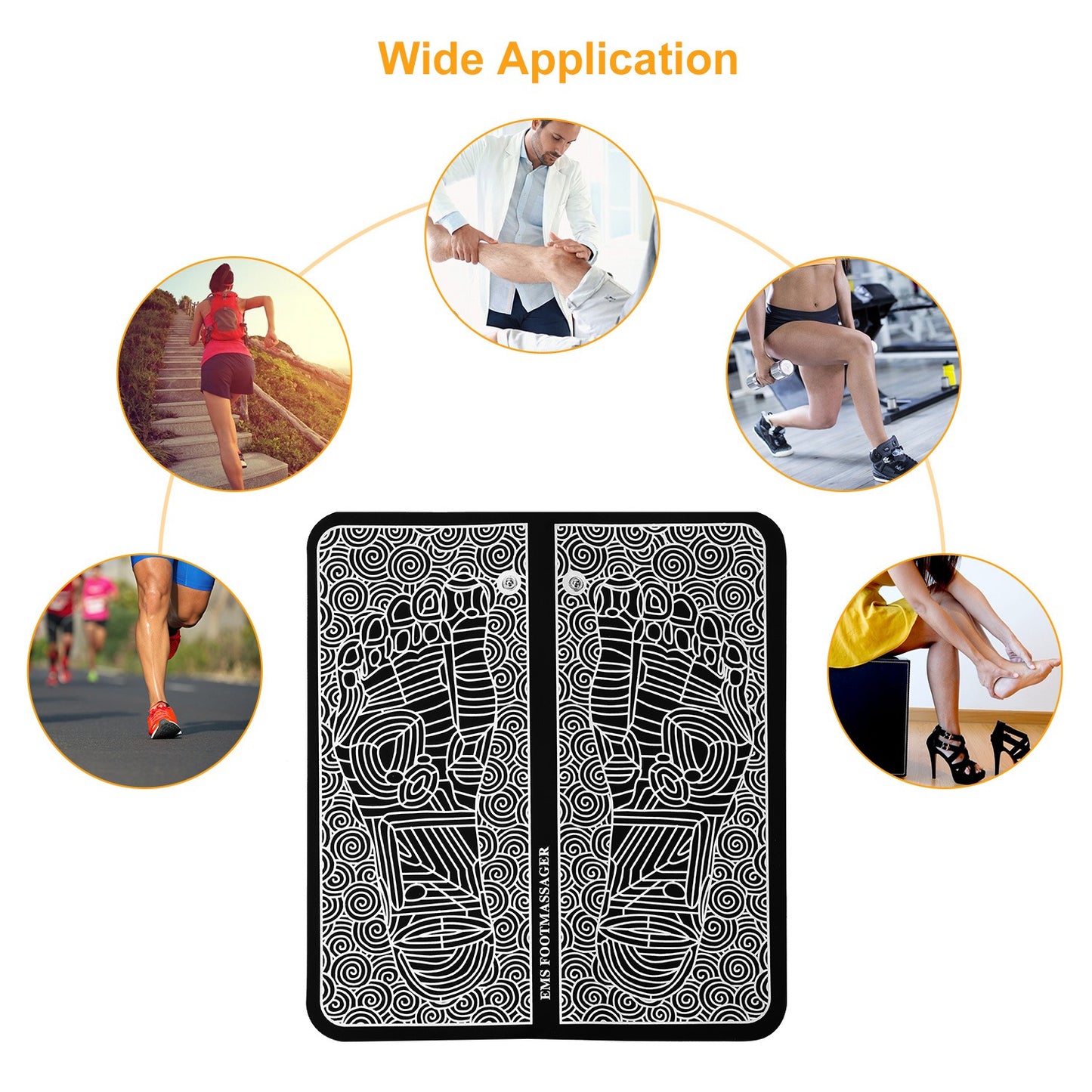 EMS Foot Massage Pad Electric Stimulator Massager Unit Rechargeable Leg Reshaping Muscle Pain Relax Massage Mat W-6 Modes 9 Intensity Levels