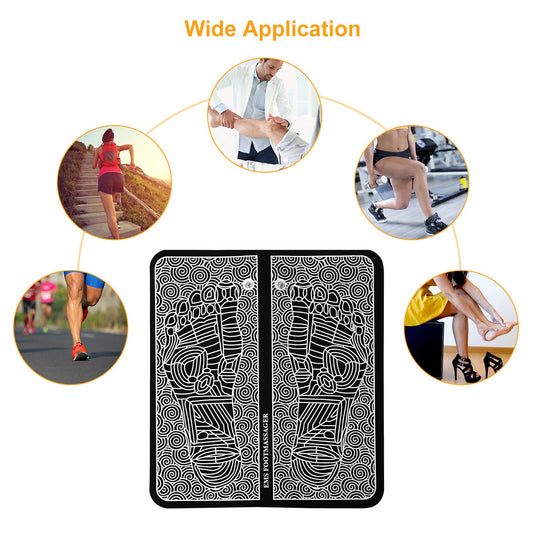 EMS Foot Massage Pad Electric Stimulator Massager Unit Rechargeable Leg Reshaping Muscle Pain Relax Massage Mat W-6 Modes 9 Intensity Levels