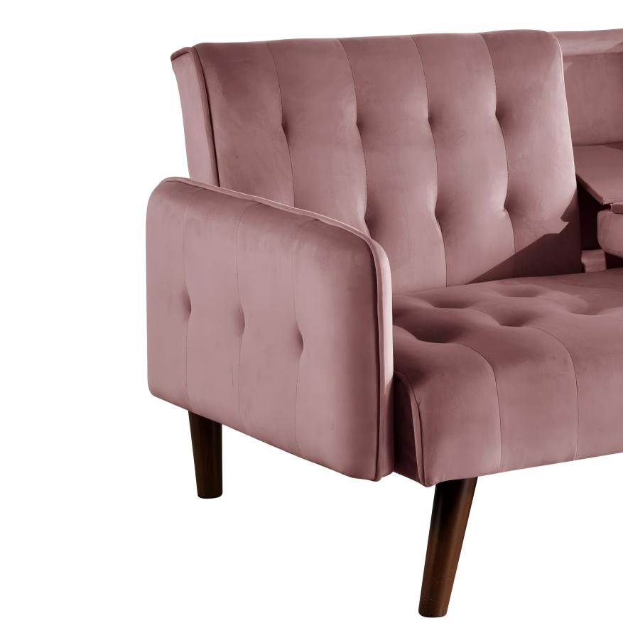 72   Sleeper Sofa Bed - Convertible Folding Backrest To Full Bed With Cup Holder & Drop-Down Table - Space Saving Linen Sofa For Small Spaces - Easy Assembly, Pink