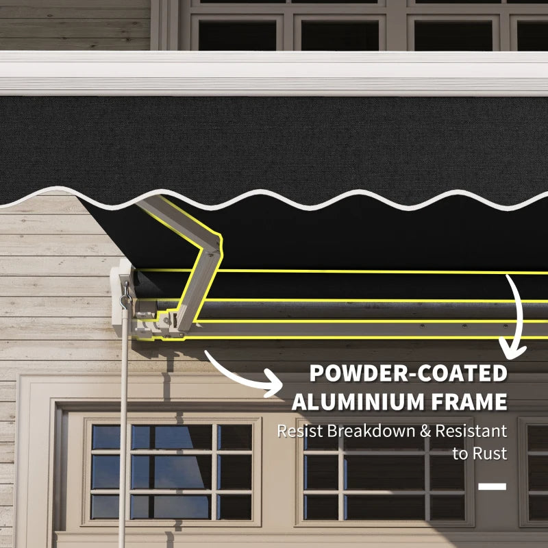Patio Retractable Awning, Manual Exterior Sun Shade Deck Window Cover, Black