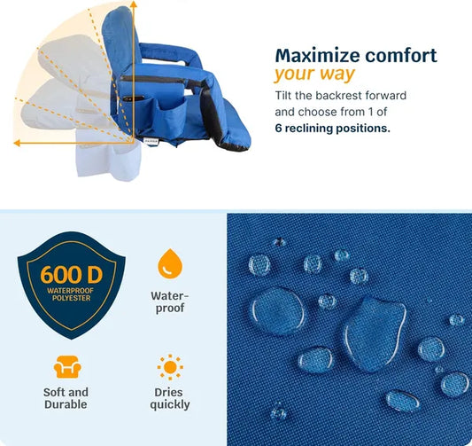 Alpcour Heated Reclining Stadium Seat For Bleachers With Back Support