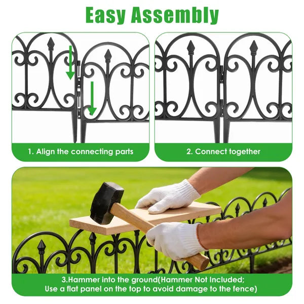 10 Packs Garden Decorative Lawn Edging Border PP Garden Fence Panels Easy Assembly Outdoor Flower Bed Landscape Fencing No-Dig Spikes With Gloves Total 19.3FT