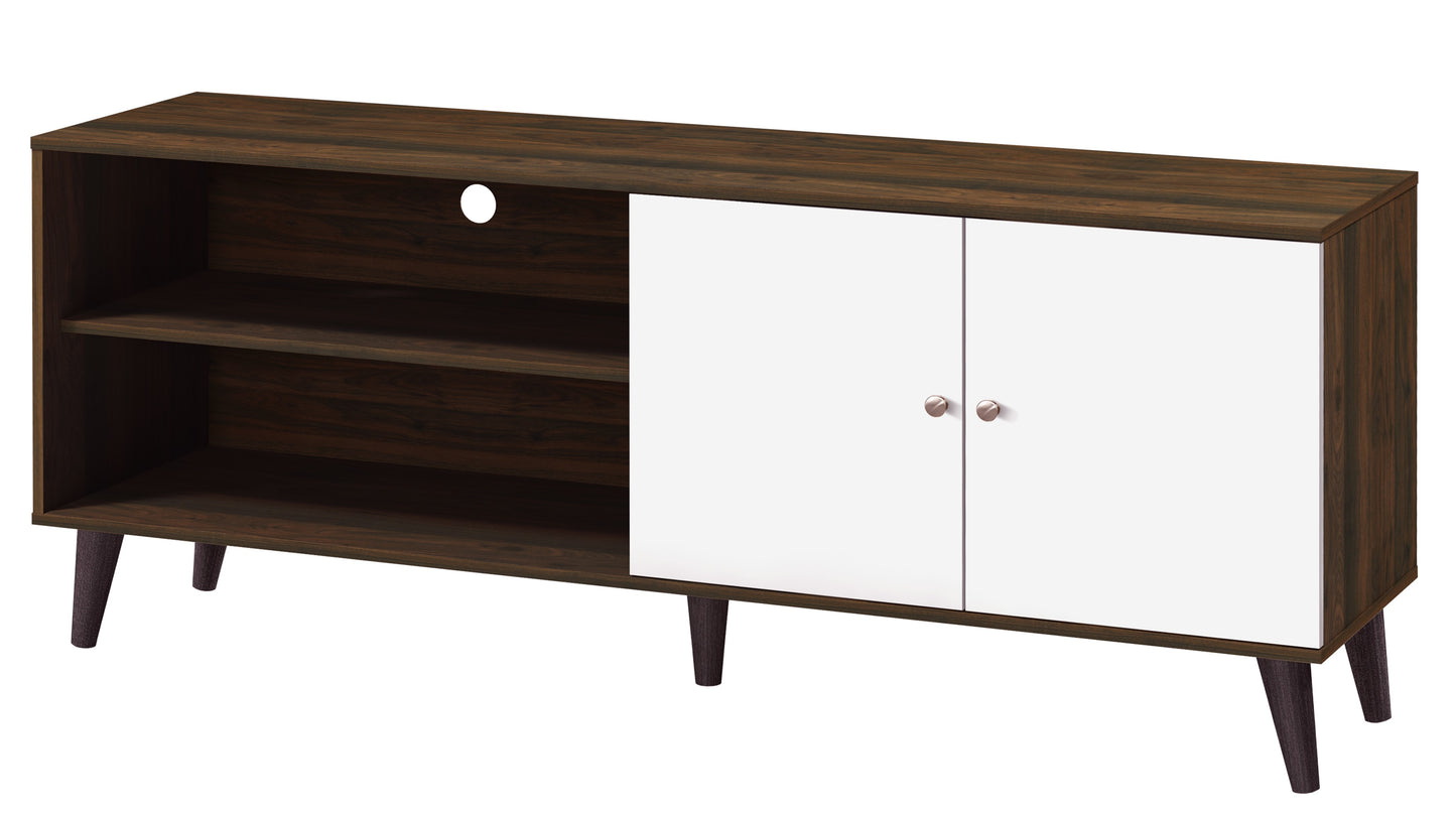 Amidon TV Stand For TVs Up To 63  , With 2 Storage Shelves& 1 Cabinet, Modern Entertainment Centre For TV In Living Room In  Walnut   White
