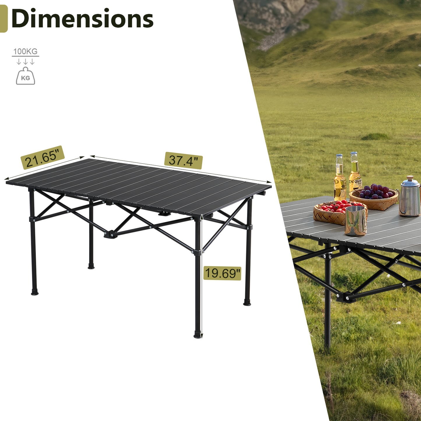 95cm Portable Carbon Steel Camping Table Outdoor Folding Camping Table Portable Ultralight Camping Table Roll-Up Camping Table Folding