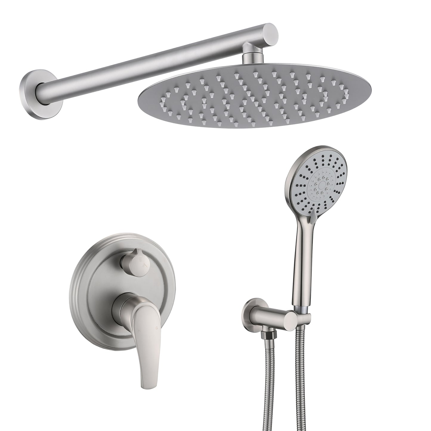10 Inches Wall Mounted Shower With High Pressure Rain Shower Head And 5-Function Handheld Shower Head