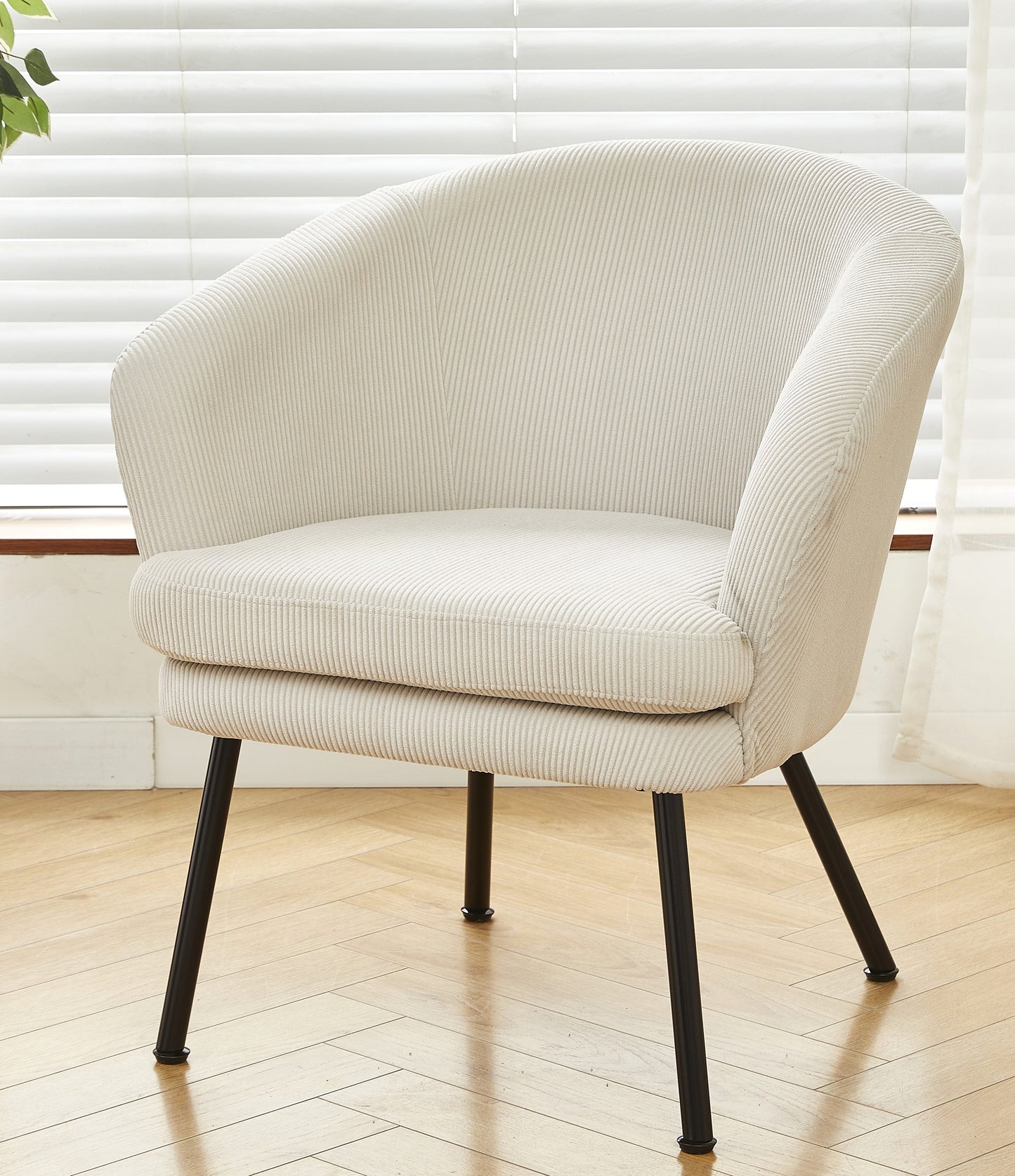 Corduroy Accent Chair With Black Metal Legs, Modern Upholstered Armchair, Comfy Barrel Chair For Living Room Bedroom