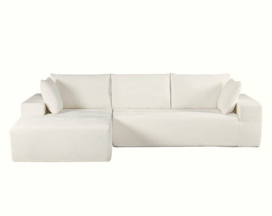 CozyForm Convertible Sectional Sofa In Soft Corduroy, Modern Comfy Couch With Full Foam Cushioning, Cozy Sleeper Sectional For Living Room, Bedroom, No Assembly Required, Ivory -Left Facing
