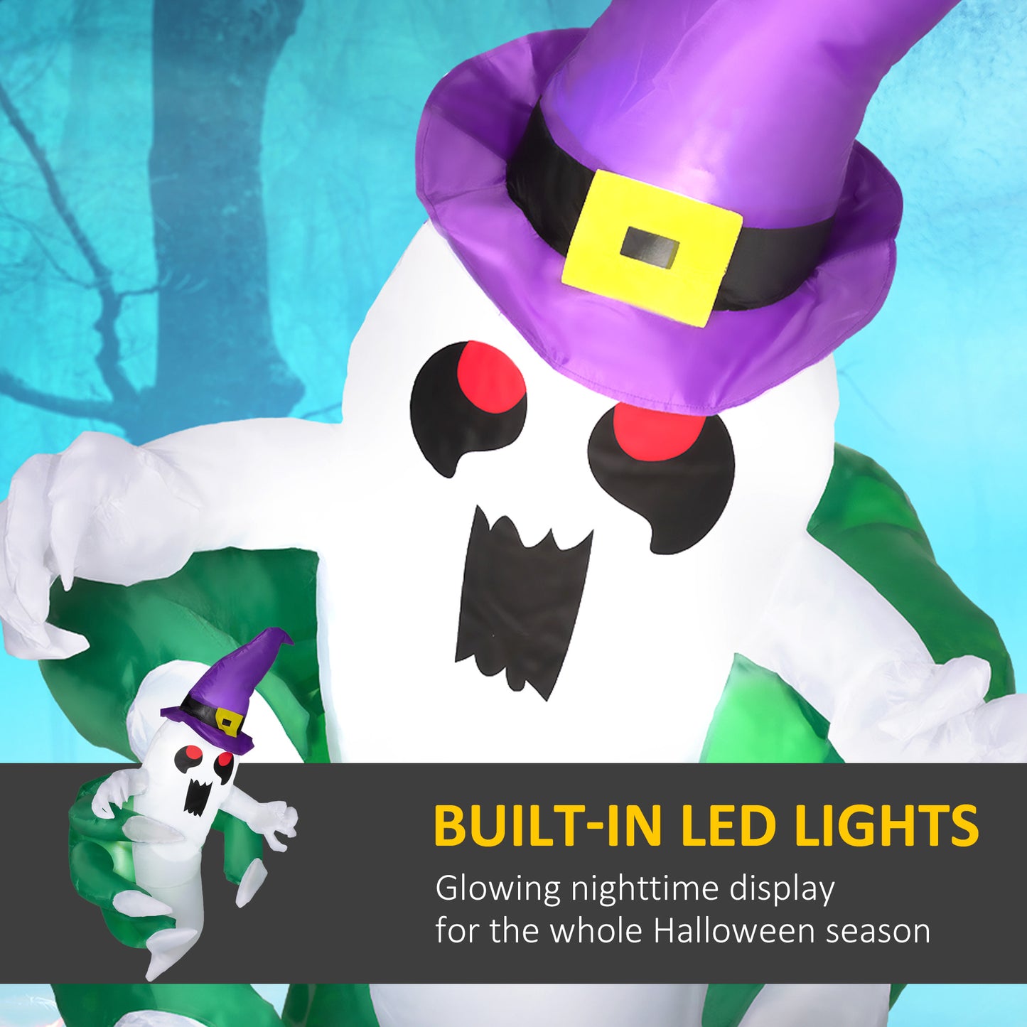 3.9ft Inflatable Halloween Window Sticker Ghost, Blow Up LED  Display For Garden Indoor Outdoor