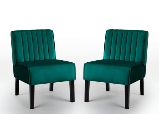 Reese Mid Century Modern Accent Chairs Set Of 2 With Minimalist Design, Elegant Velvet Upholstery And Solid Wood Legs, Ideal For Living Room Or Bedroom, Green