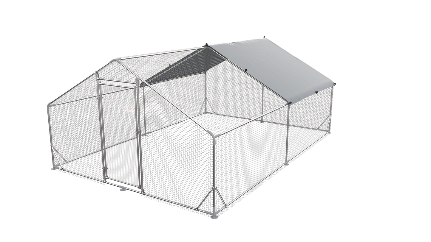 Large Metal Chicken Coop Walk-in Poultry Cage Hen Run House Rabbits Habitat Cage Spire Shaped Coop With Waterproof And Anti-Ultraviolet Cover 13.1L X 9.8 W X 6.4H