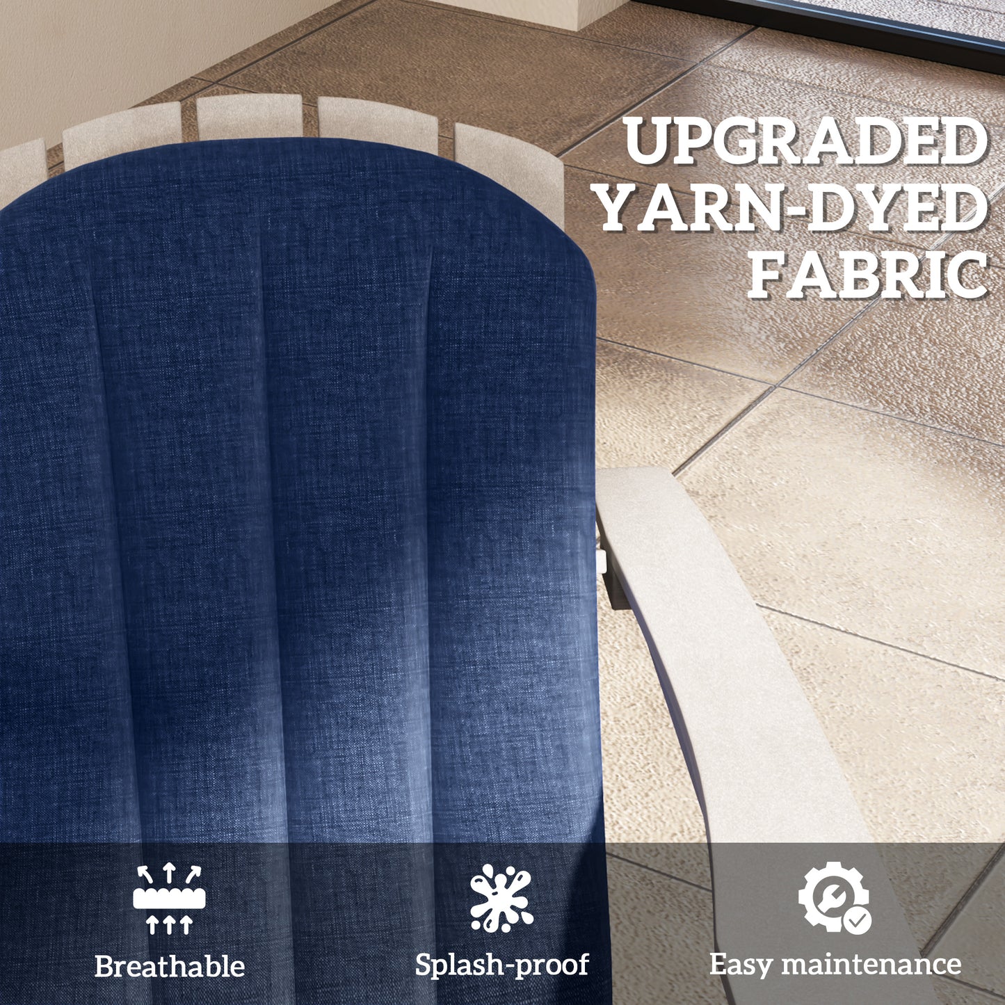 Set Of 4 Outdoor Chair Cushions, High Back Adirondack Chair Cushion With Ties, High-Density Foam, Navy Blue