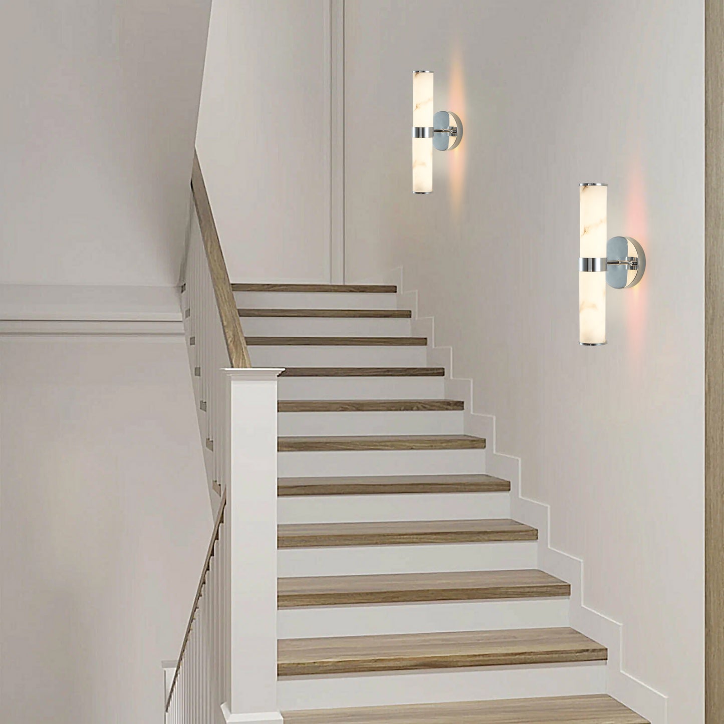 Resin Imitation Marble And Chrome Wall Sconce, Set Of 2,Modern Vertical Light Fixture For Bathrooms, Hallways, And Bedrooms  Only Indoor