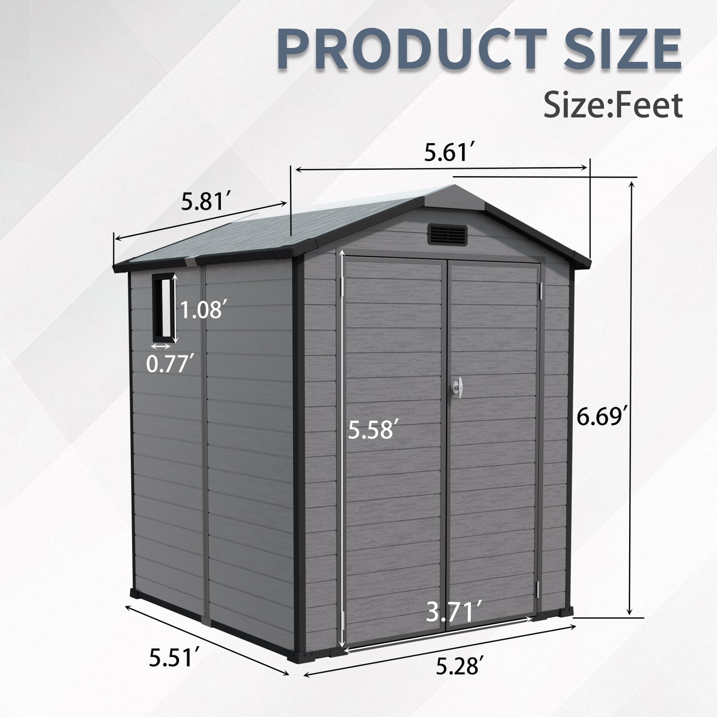 6x6 FT Plastic Outdoor Storage Shed - Lockable Resin Tool Shed With Window & Floor, Dark Gray