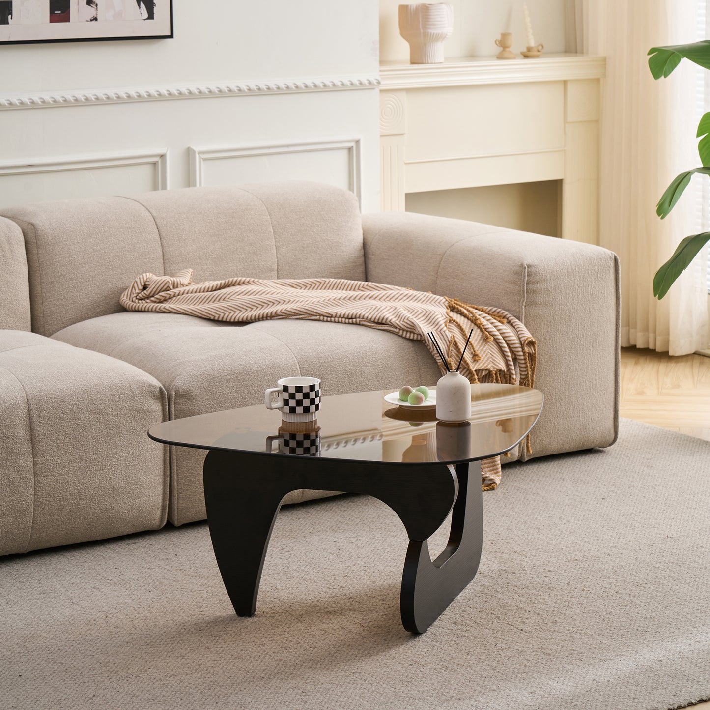 Small Farmhouse Coffee Table Mid-Century Modern Wood Center Table For Living Room, Black