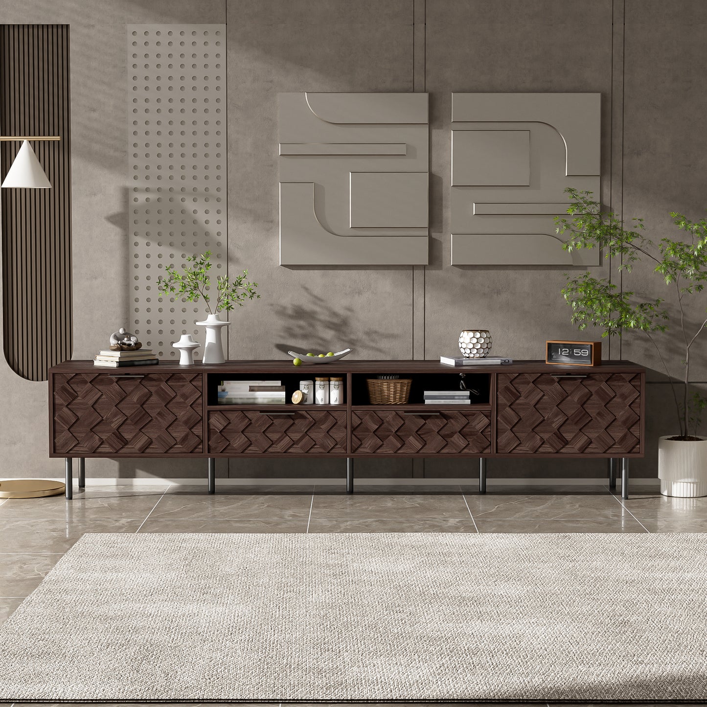 78 Inch Modern TV Stand For TVs Up To 85, Entertainment Center With Closed Storage & Cable Management, Soft-Closing Hinges, Iron Legs For Living Room