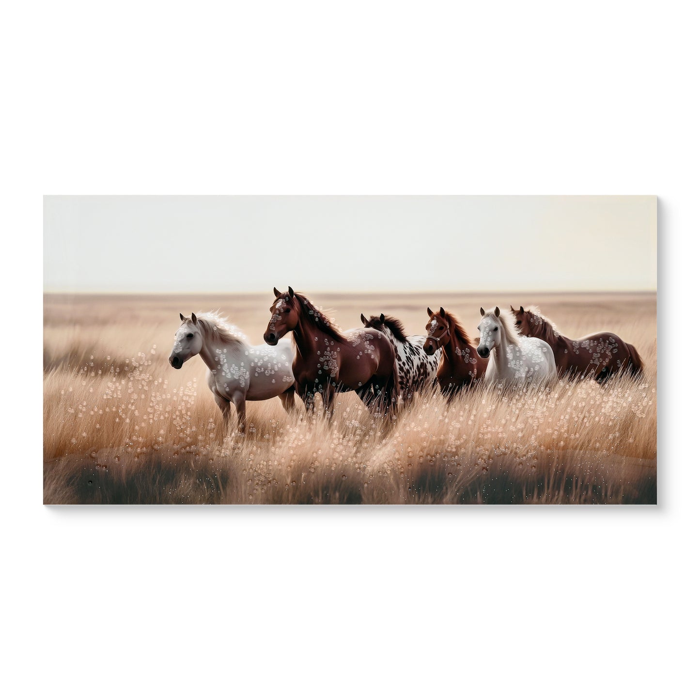 Cozy Country Rustic Horses Wall Art Decor Western Farm Equine Canvas Picture Wild Animals Walking On Empty Grassland Farmhouse Ponies Portrait Painting Artwork For Living Room Bedroom 40  X 20