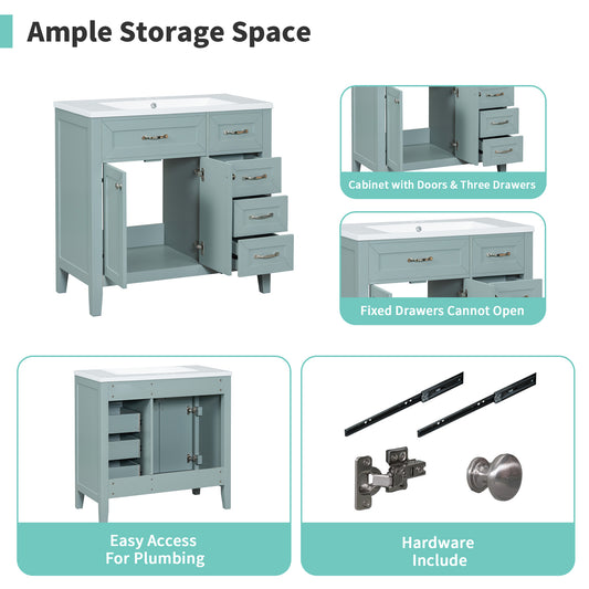 36  Bathroom Vanity With Sink Combo, Green Bathroom Cabinet With Drawers, Solid Frame And MDF Board  Old