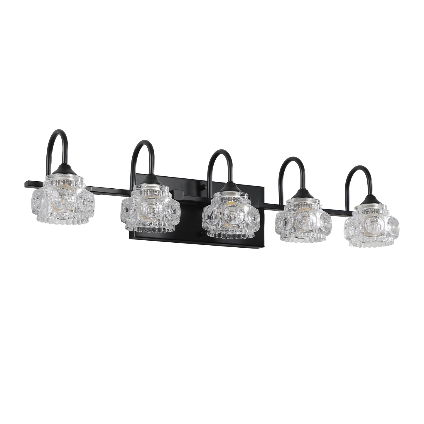 29  Retro 5-Light Bathroom Vanity Light Fixture - Black Finish With Crystal Glass Shades, Wall Mounted Lighting For Bathroom, Powder Room, And Vanity Mirror  No Bulbs