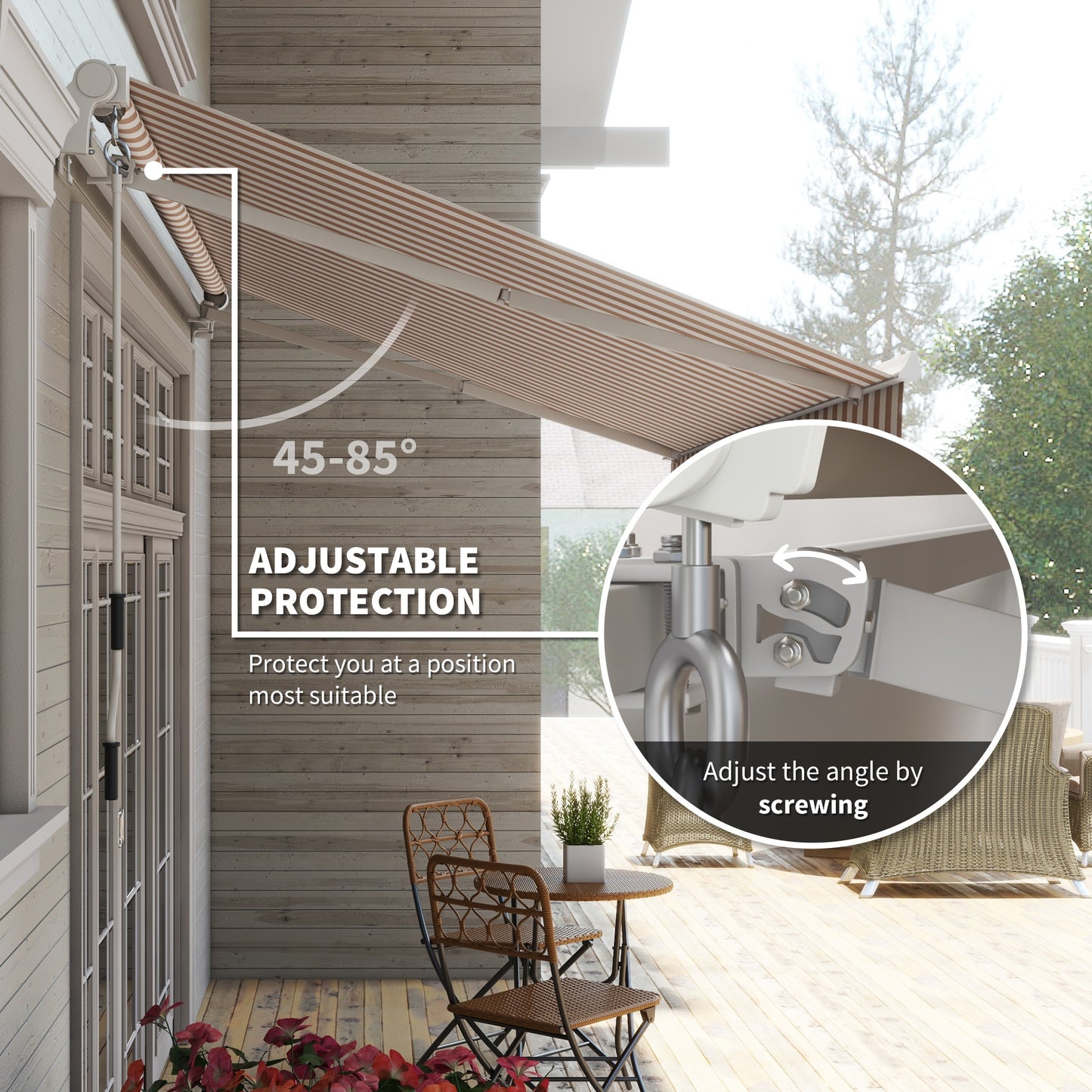 12' X 10' Retractable Awning Patio Awnings Sun Shade Shelter With Manual Crank Handle, 280g/m² UV & Water-Resistant Fabric And Aluminum Frame For Deck, Balcony, Yard, Beige And White