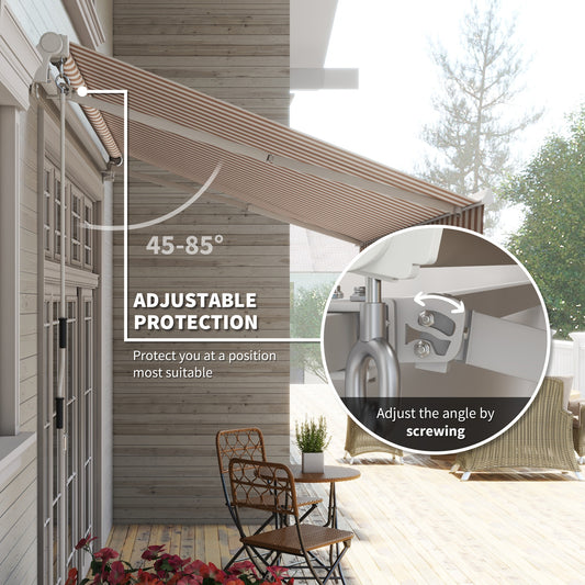 12' X 10' Retractable Awning Patio Awnings Sun Shade Shelter With Manual Crank Handle, 280g/m² UV & Water-Resistant Fabric And Aluminum Frame For Deck, Balcony, Yard, Beige And White