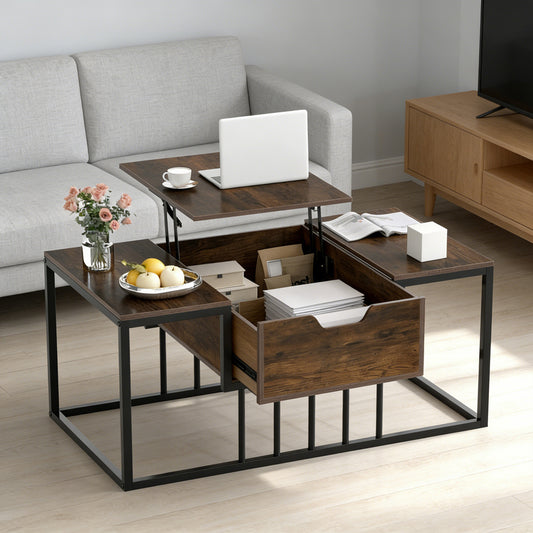 Lift Top Coffee Table Modern Center Table With Hidden Storage Compartment With Anti-slip Feet For Living Room, Reception Room Or Office