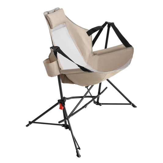 Hammock Camping Chair, Folding Portable Rocking Chair, Aluminum Alloy Adjustable Back Swinging Chair With Pillow Cup Holder, Recliner With Carry Bag For Outdoor Travel Lawn Backyard, Khaki  2pcs