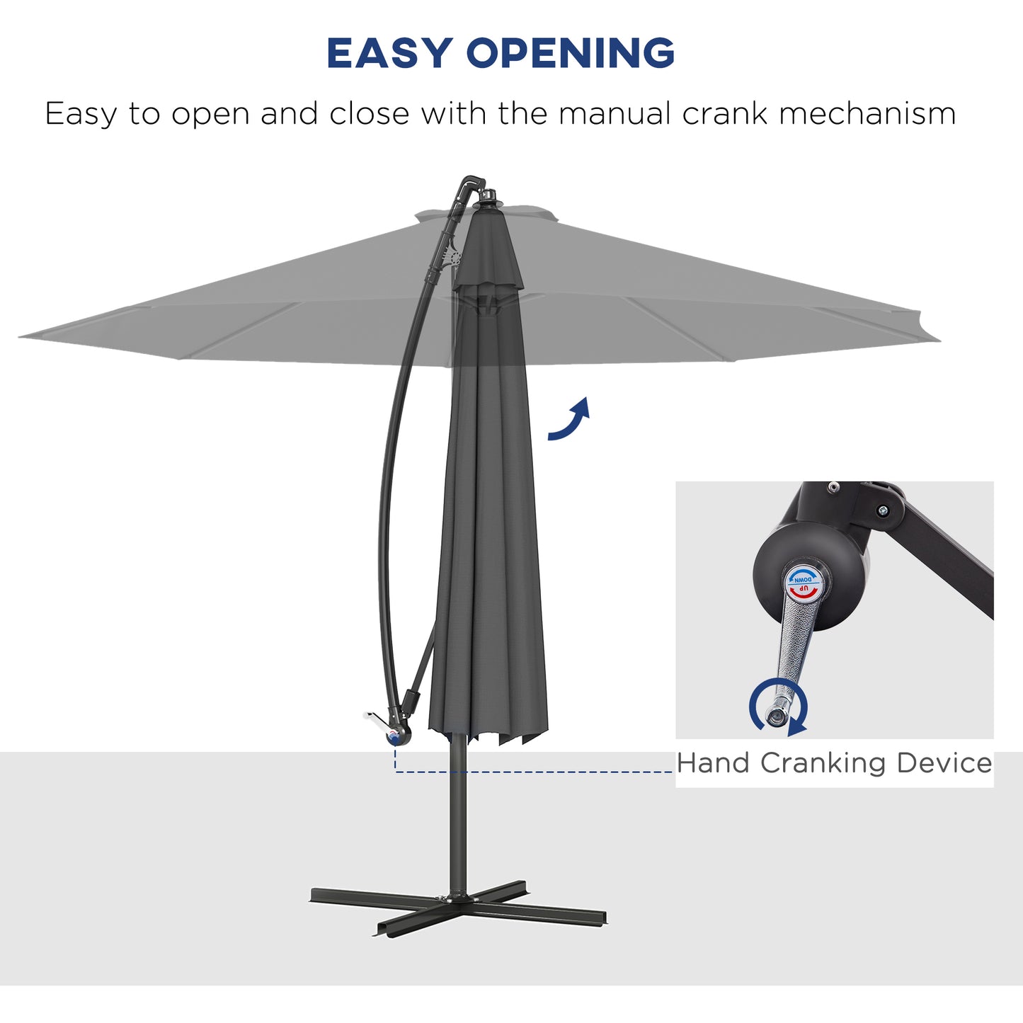 10' Cantilever Tilt Offset Patio Umbrella W/ UV & Water Safe Material & Cross Base (Weight Not Included), Gray