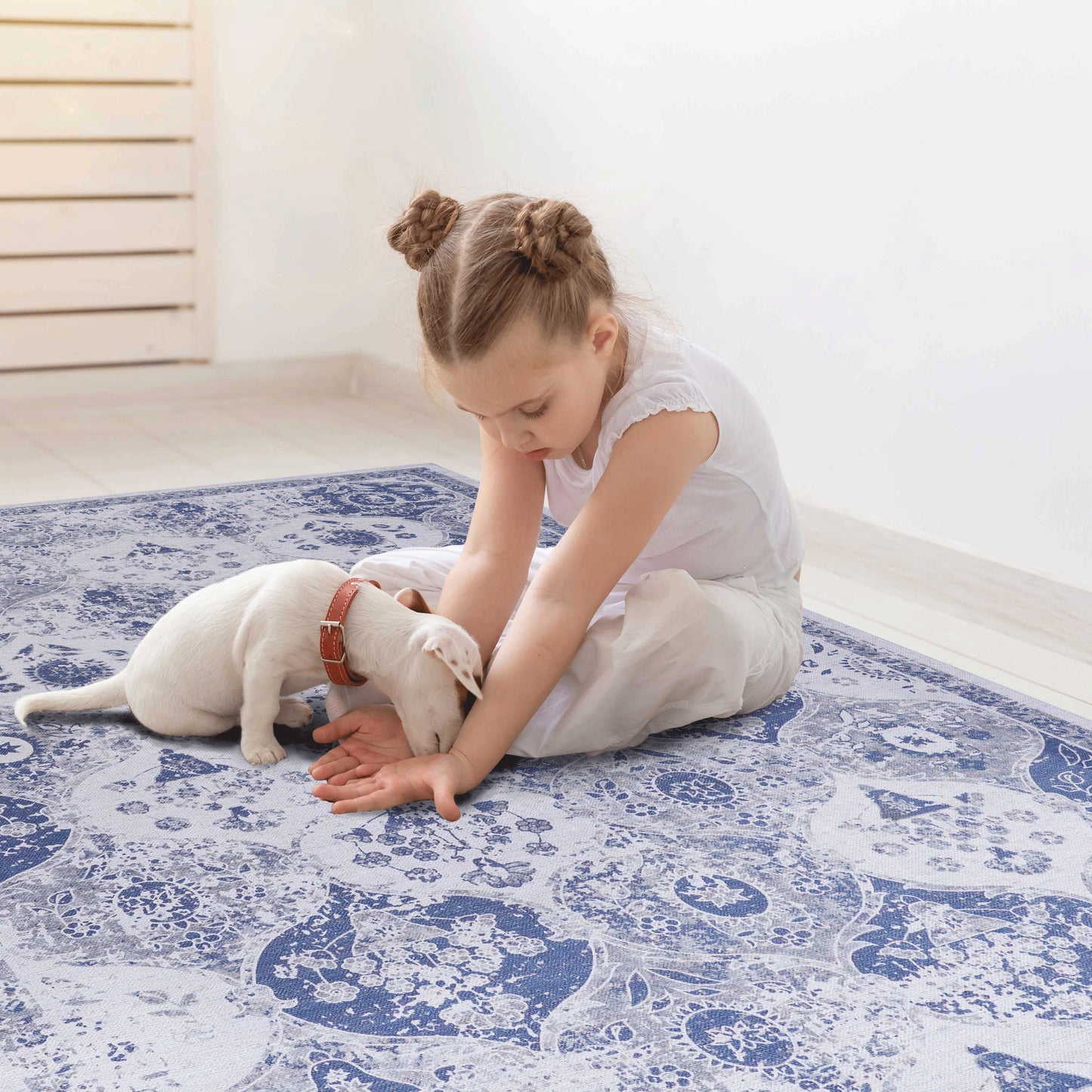 MAVAL Blue Washable Rug 3x5 Area Rug  Blue, 3' X 5'