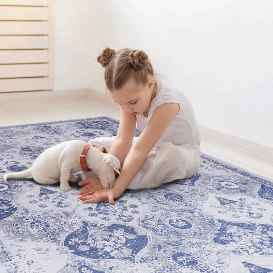 MAVAL Blue Washable Rug 3x5 Area Rug  Blue, 3' X 5'
