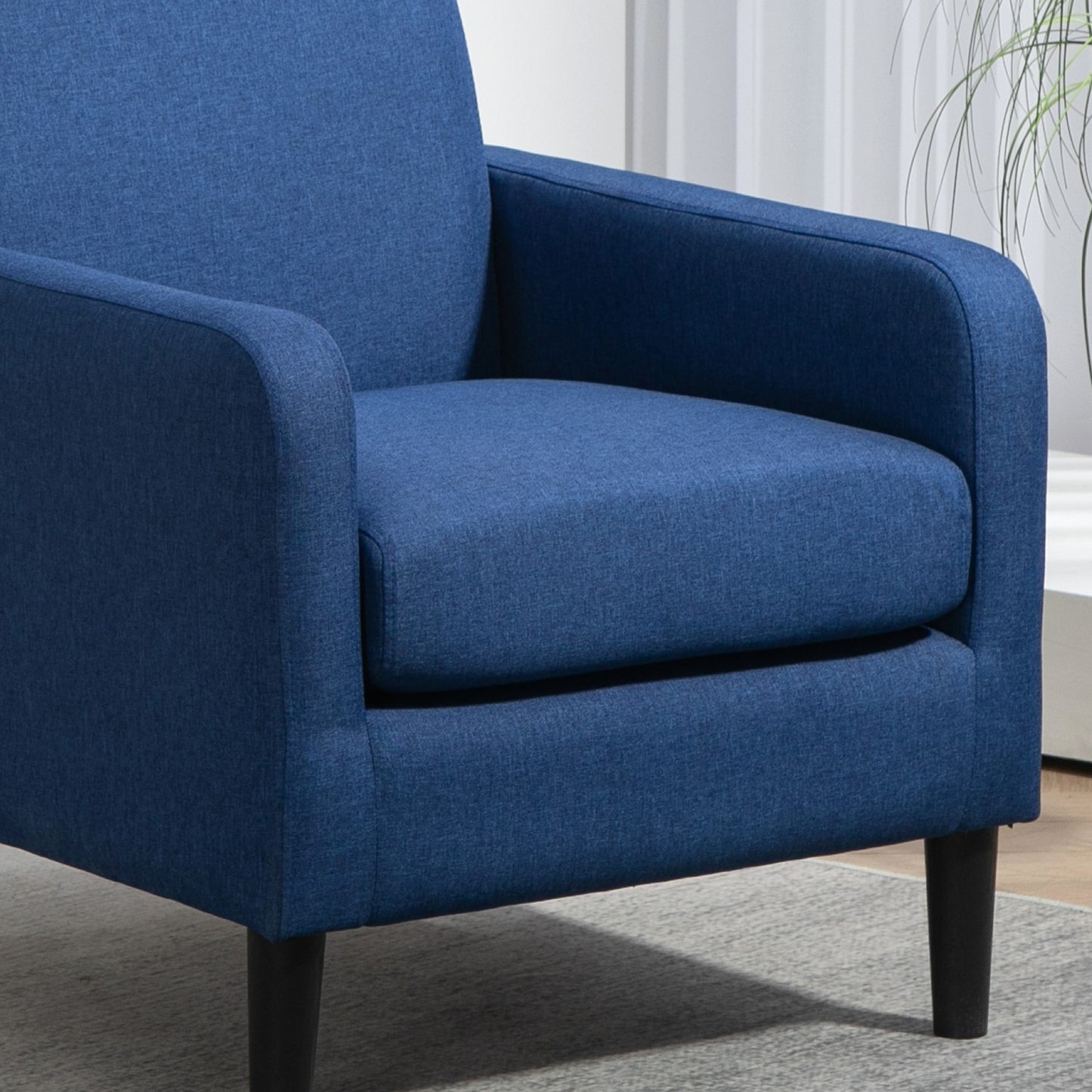Faux Linen Upholstered Accent Chair, Modern Armchair With Solid Wood Frame, Single Sofa Chair For Living Room Bedroom