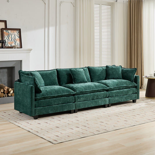 Cloud Sofa 3 Seats Ottoman Is Not Included, Modern Sectional Couch, For Living Room Bedroom And Apartment, Comfy Double Layer Upholstered Seat Cushion, Breathable Chenille Fabric,Green,SW5013GN