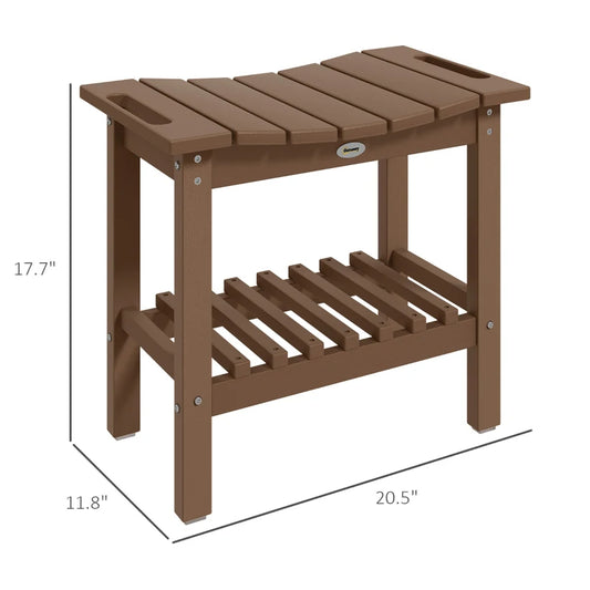 HDPE Shower Bench, Waterproof Shower Stool With Handle, Storage Shelf, Non-Slip Pads For Indoor Outdoor, Brown