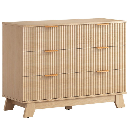 Fluted Wooden Dresser, Modern Chest Of Drawers, Heightened Legs, Bedroom, Natural