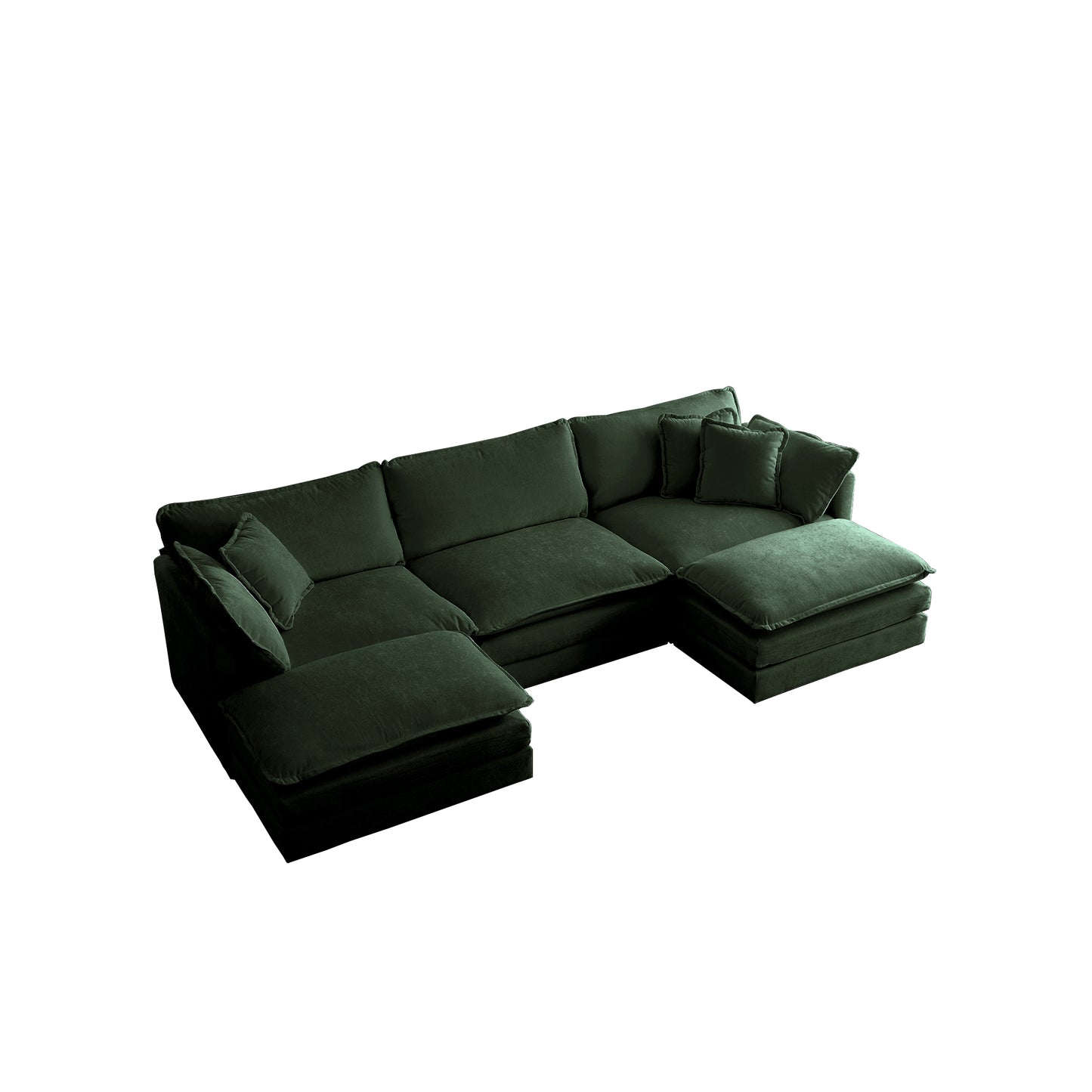 U-Shaped Sectional Sofa W Reversible Footrest, 5-Seater Convertible Corner Couch With 2 Ottomans ,Modern Minimalist Soft Sofa & Couch For Living Room , Green Chenille