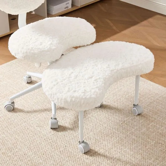 Artificial Rabbit Hair Meditation Chair Plus, Cross Legged Chair With Wheels, ADHD Chair, Criss Cross Desk Chair With Lumbar Support And Adjustable Stool, Flexible Design For Fidgety Sitters, Beige