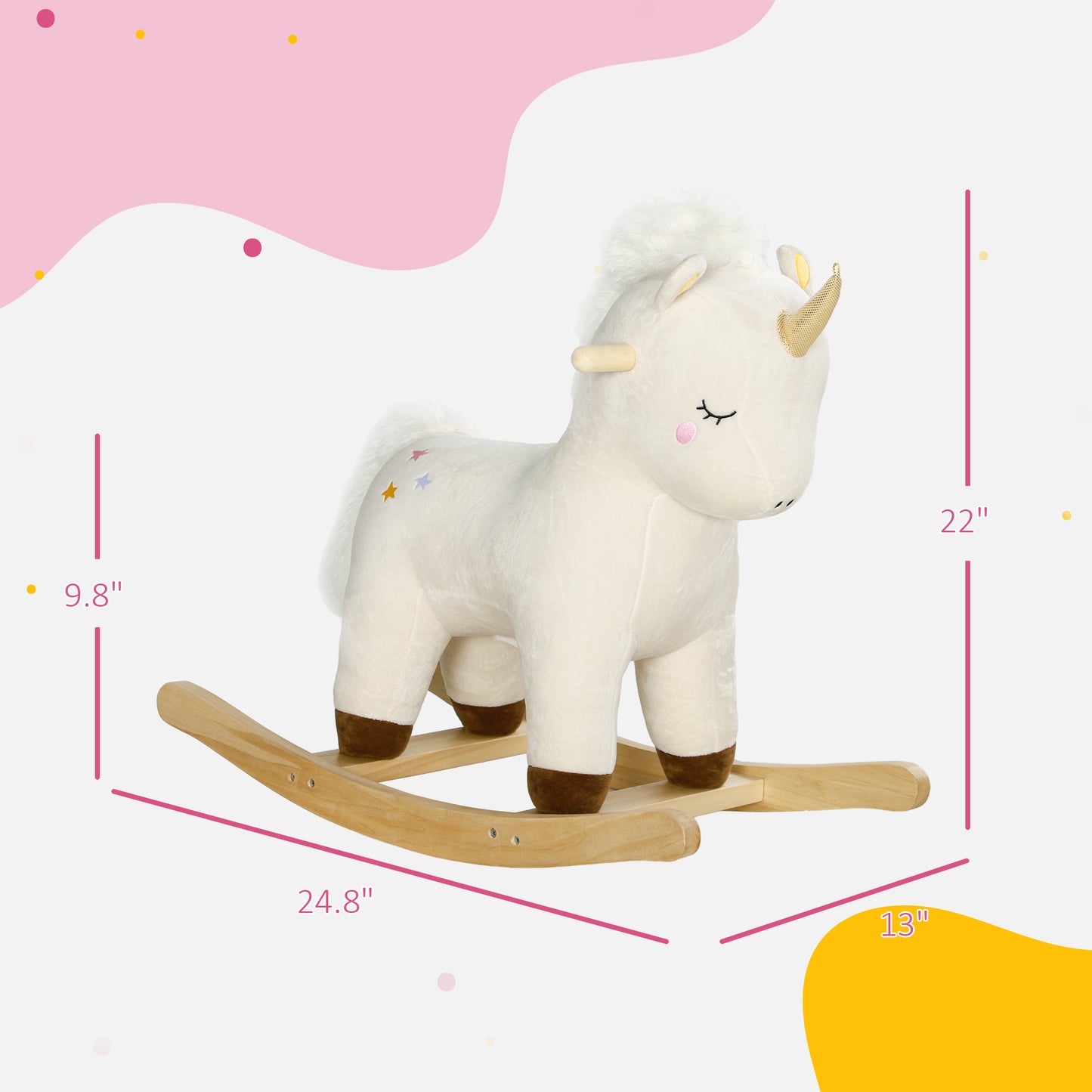 Kids Rocking Horse, Ride On Unicorn With Realistic Sounds & Wooden Base For Years 2-4, White