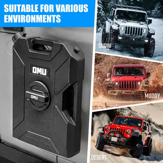 OMU 2.64 Gallon 10L Door Hinge Gasoline Container And Mount Set Compatible With 2007-2026 Jeep Wrangler JK JL JT, Gasoline Pack Mount Backing Plate With Snapin Spout Backup Petrol Water Storage Can