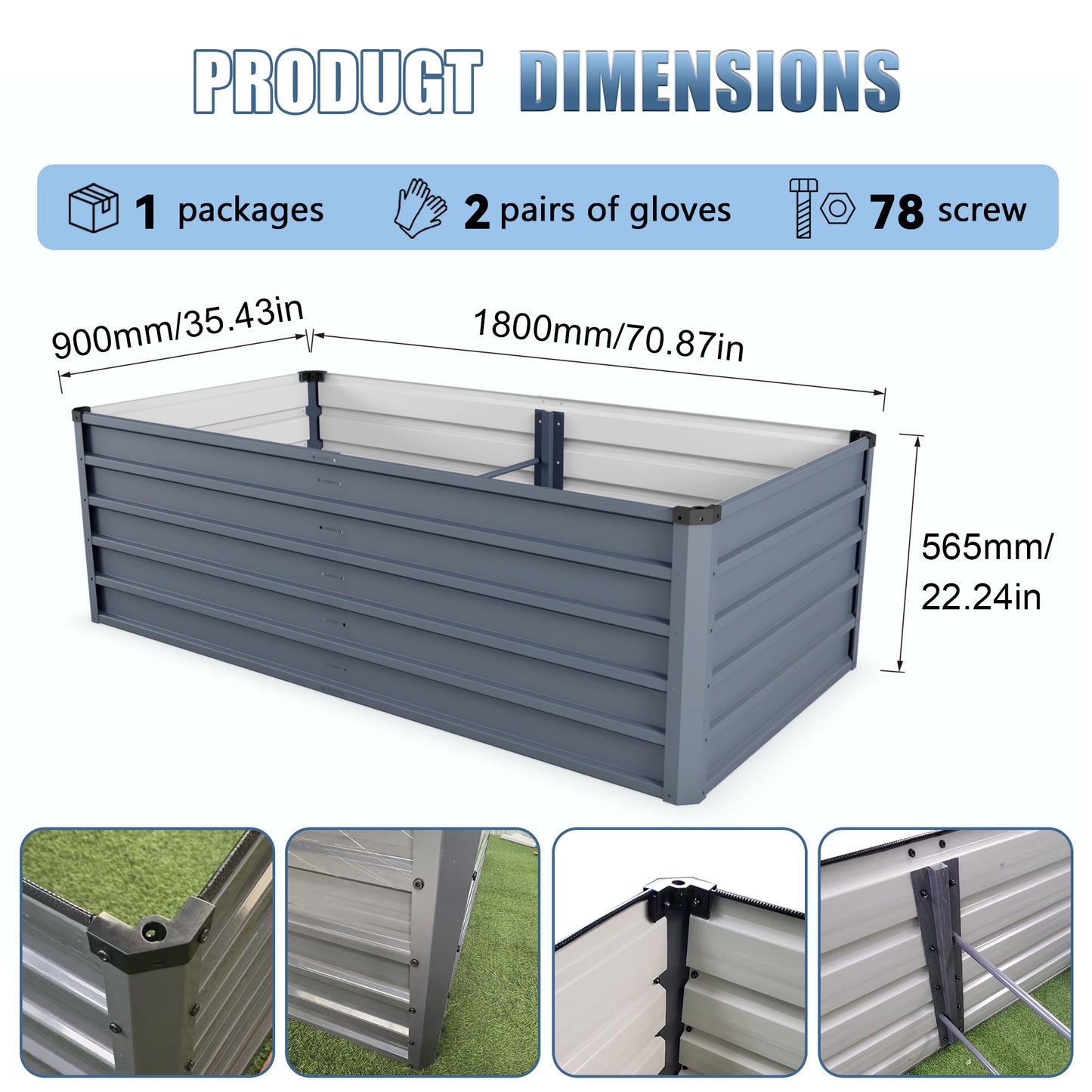 6x3x2ft Large Raised Garden Bed, Gray Rectangular Galvanized Metal Outdoor Planter With 269 Gallon Capacity And Deep Root Design, Ideal For Growing Vegetables, Flowers And Herbs