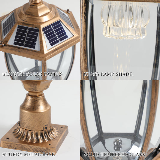 20 H  Golden Solar Powered LED Outdoor Lantern, Vintage Garden Light With Elegant Glass Design For Pathways, Yards, And Patios 2-Pack