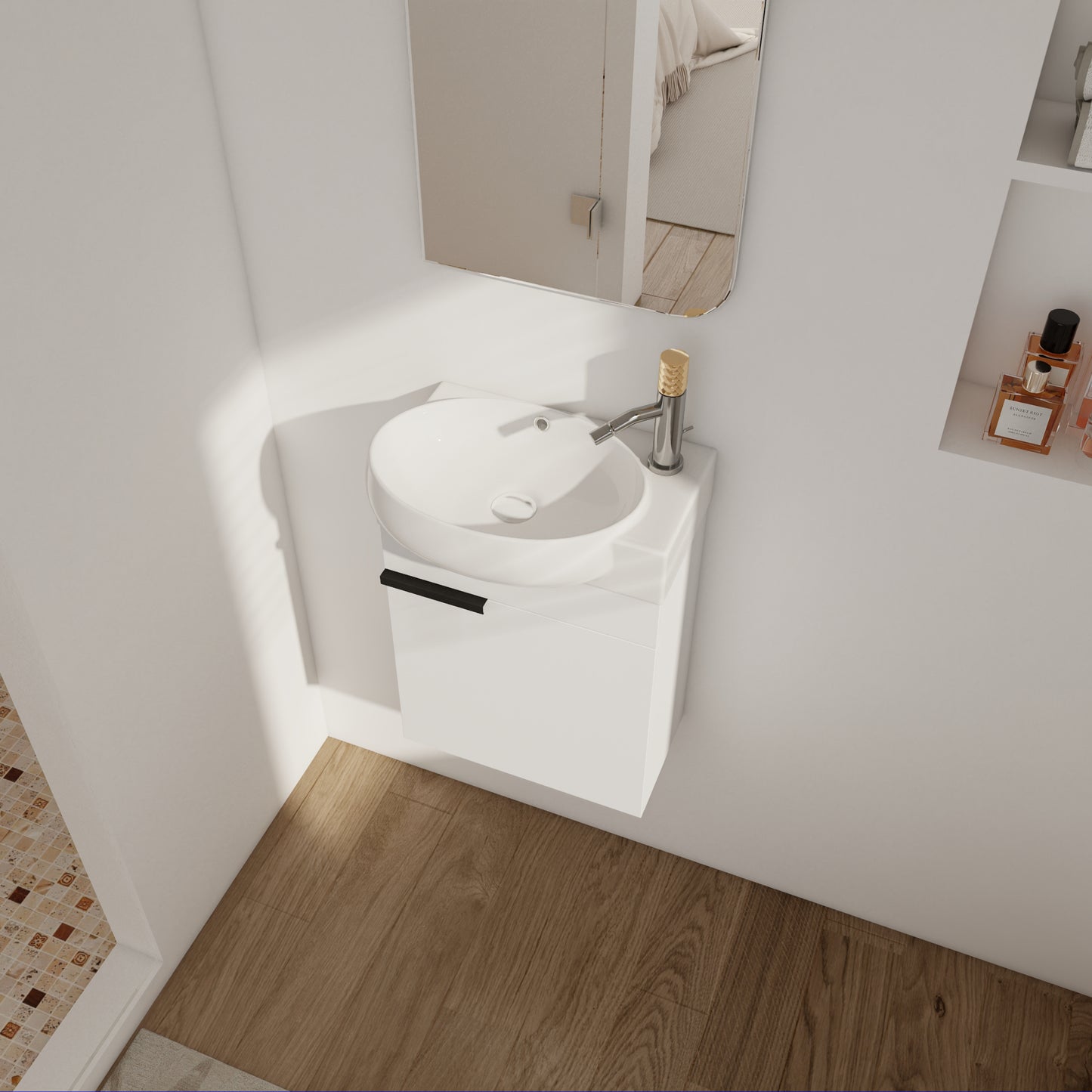 Soft Close Doors Bathroom Vanity With Sink 16 Inch  For Small Bathroom