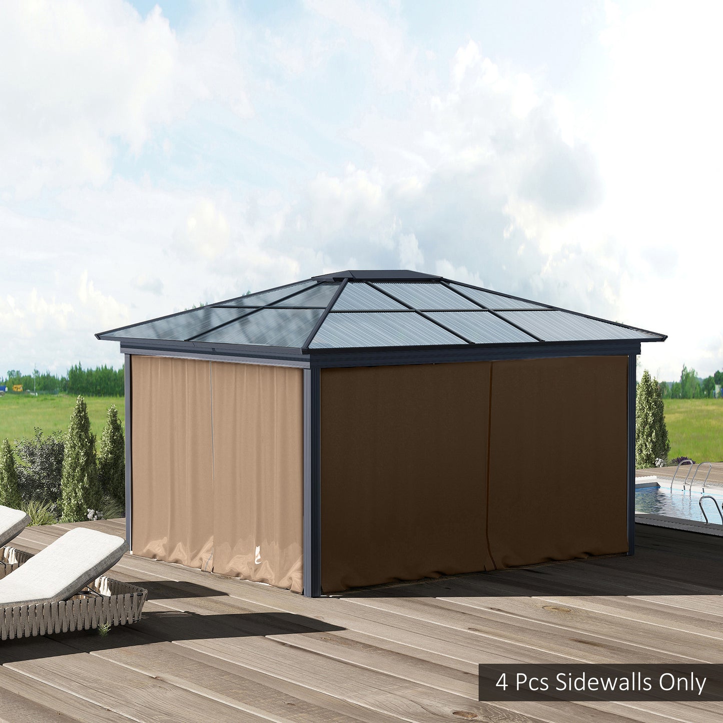 9.84' X 9.84' Gazebo Sidewall Set With Hooks/C-Rings, Brown