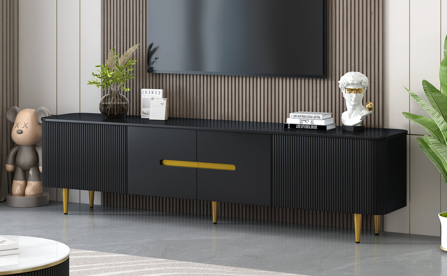 VIBE HAUS 78.7 Minimalist TV Stand For TVs Up To 85 Inches, Modern Entertainment Center Media Console With 4 Spacious Cabinets For Living Room