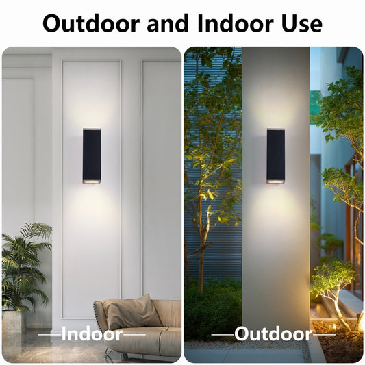 14in Modern Outdoor Porch Light Patio Light In 2 Lights With Aluminum Rectangular Tube And Tempered Glass Cover Waterproof Wall Sconce 2 Pack  Matte Black No Bulb