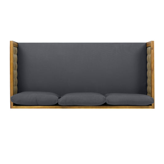 CLAREMONT 3 SEATER DAYBED WITH RATTAN ARMS  DARK GREY CUSHION