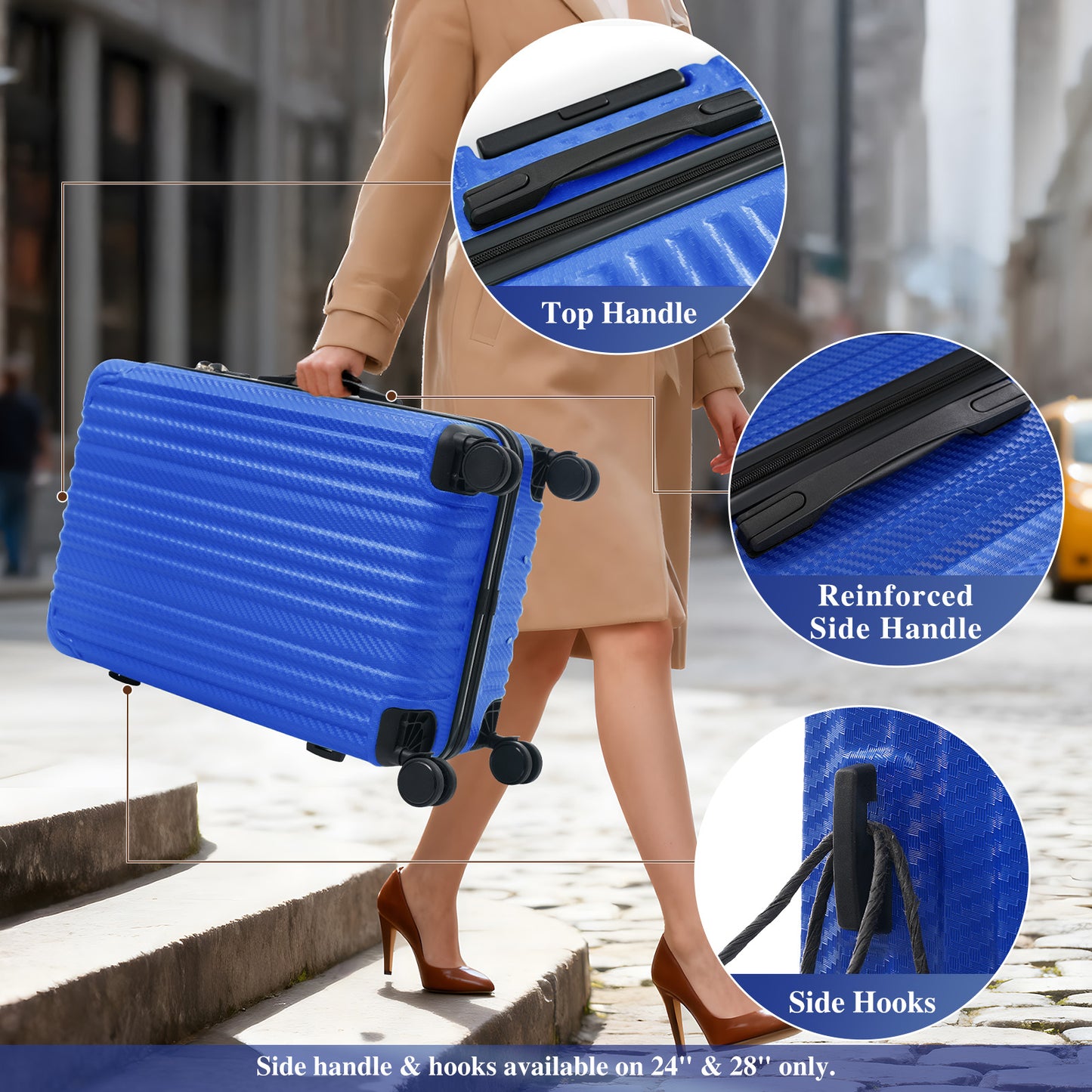 6-Piece Luggage Set, Durable Hardshell ABS Suitcase With Spinner Wheels, TSA Lock, Side Hooks, Lightweight Carry-On & Checked Luggage