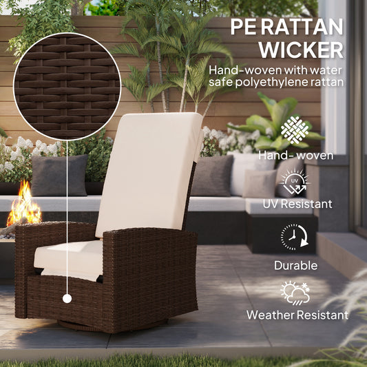 Outdoor Wicker Swivel Recliner Chair, Lifting Footrest, 360° Rotating Basic, Water-resistant Cushions, Cream White