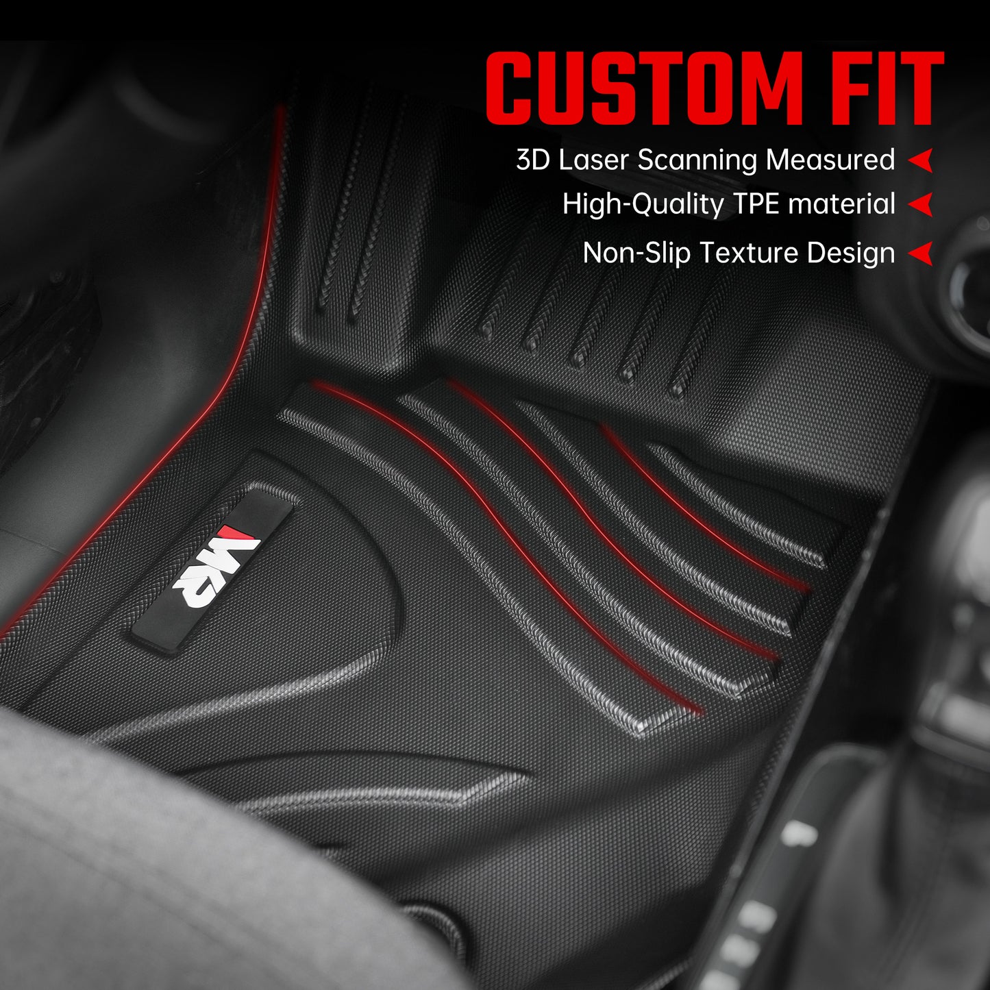 MKR Car Floor Mats For 2021-2023 Ford Bronco 4 Doors 3D TPE All-Weather Floor Mats - Full Set Interior Car Accessories All-Weather Not Fit 2 Doors Version