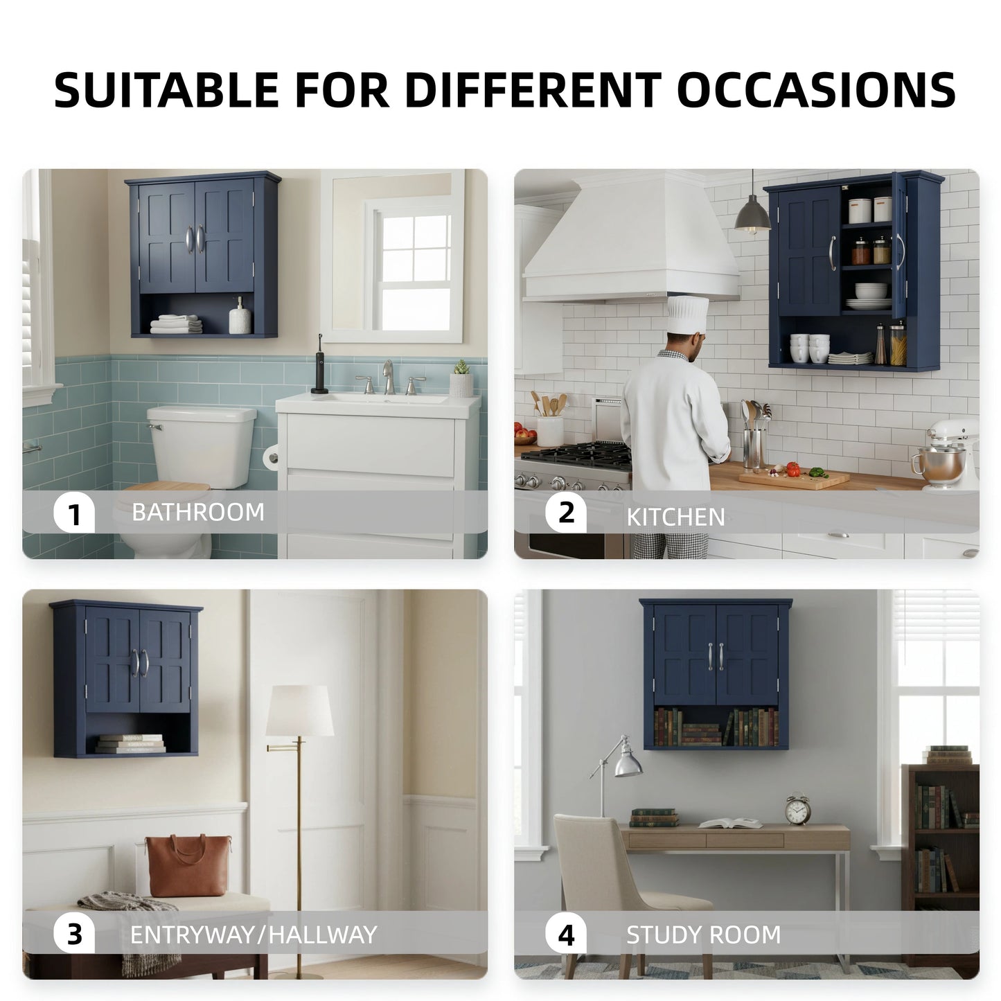 Bathroom Wall Storage Cabinet, Multi -functional Wall Mounted Cabinet With Adjustable Shelves, Medicine Cabinet For Laundry Room & Kitchen & Living Room, Blue