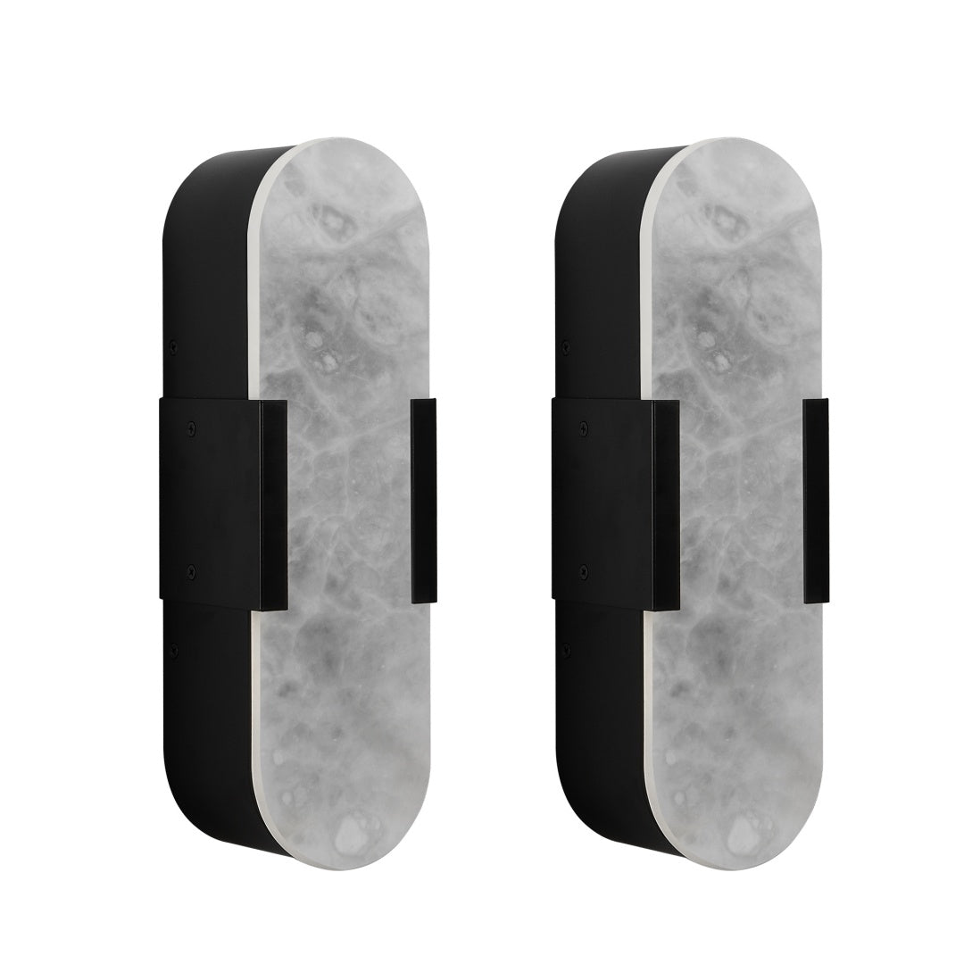 13.8in Natural Marble Wall Sconce, Black Sconces Set Of Two, Indoor Modern Bathroom Sconces Wall Lighting For Living Room, Bedroom, Hallway, Stairs